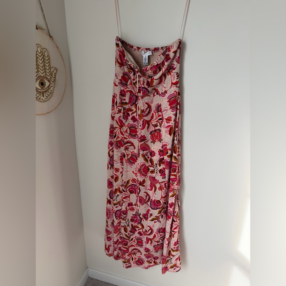 Sincerely Jules Floral Pink halter Strapless midi Dress